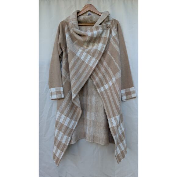 Attitudes By Renee Womens Plaid Cardigan Wrap Sz M Beige Cream Capsule Staple - Picture 3 of 6